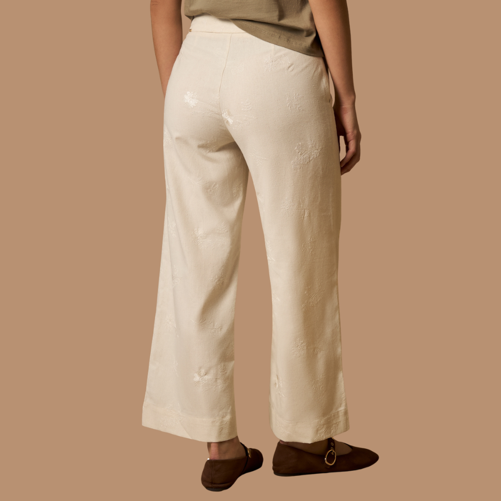 Esprit | Pantalón Culotte de Lino con Bordado Floral para Dama