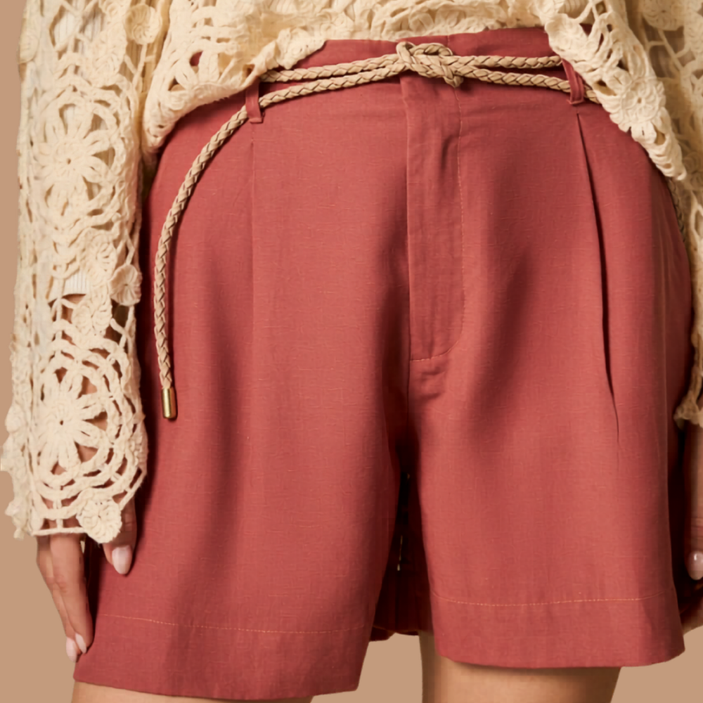 Esprit | Shorts en Mezcla de Lino con Cinturón Trenzado Dama