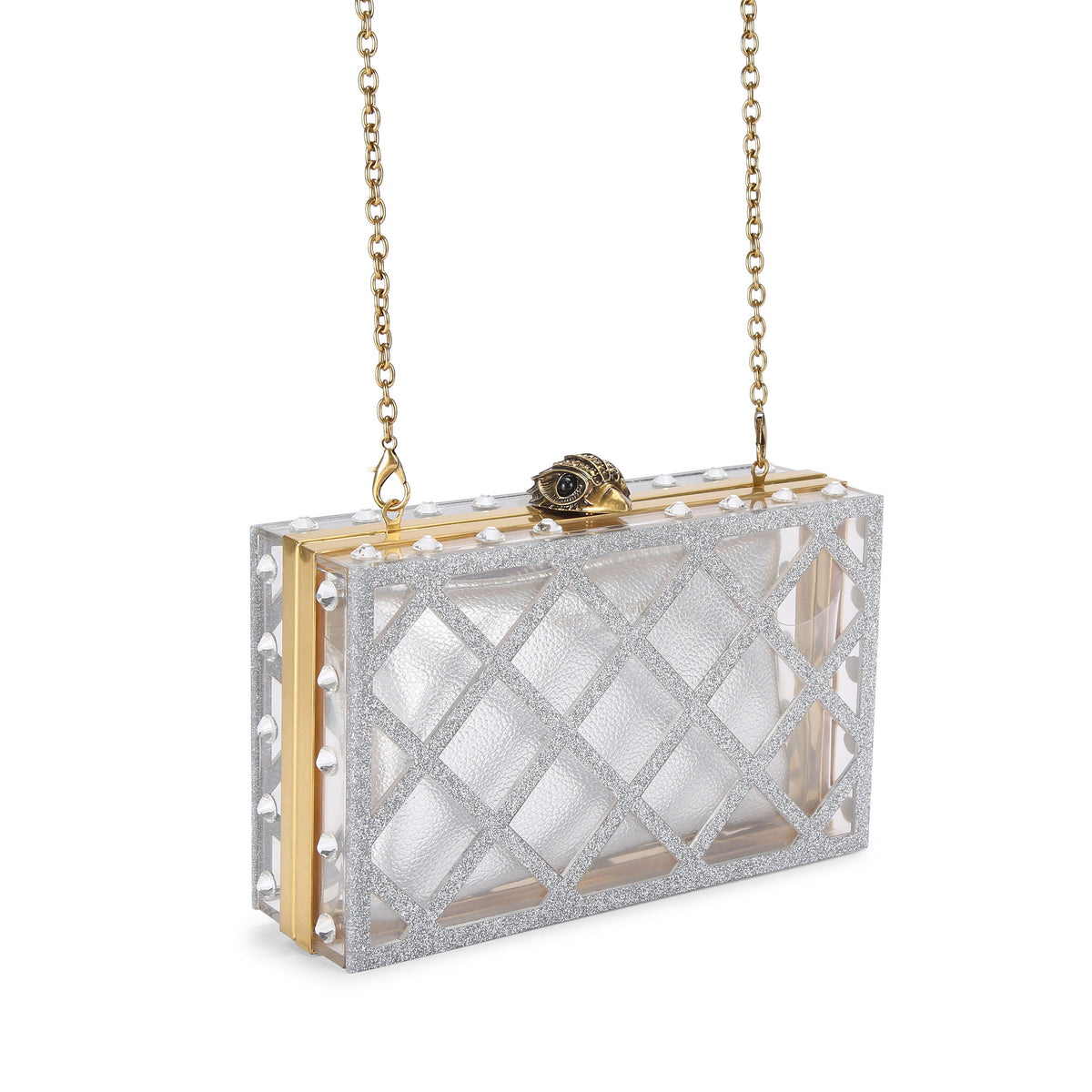 Kurt Geiger | Clutch Crystal Quilt Transparente y Plateado