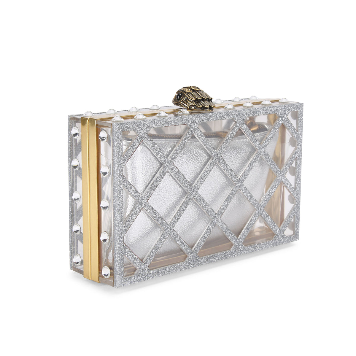 Kurt Geiger | Clutch Crystal Quilt Transparente y Plateado