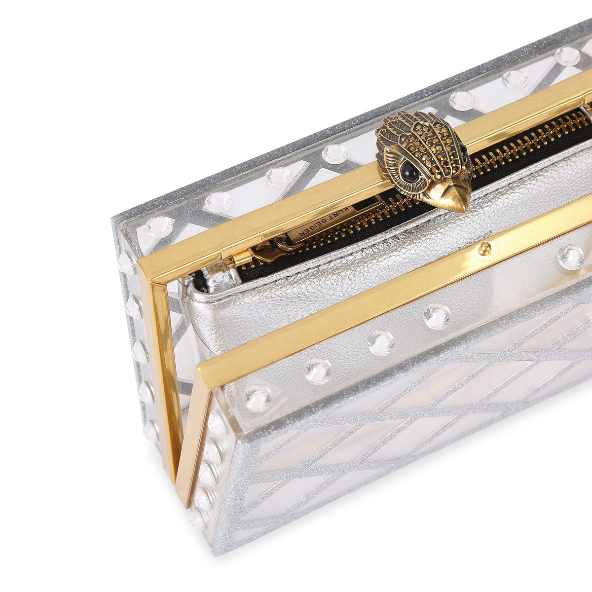 Kurt Geiger | Clutch Crystal Quilt Transparente y Plateado