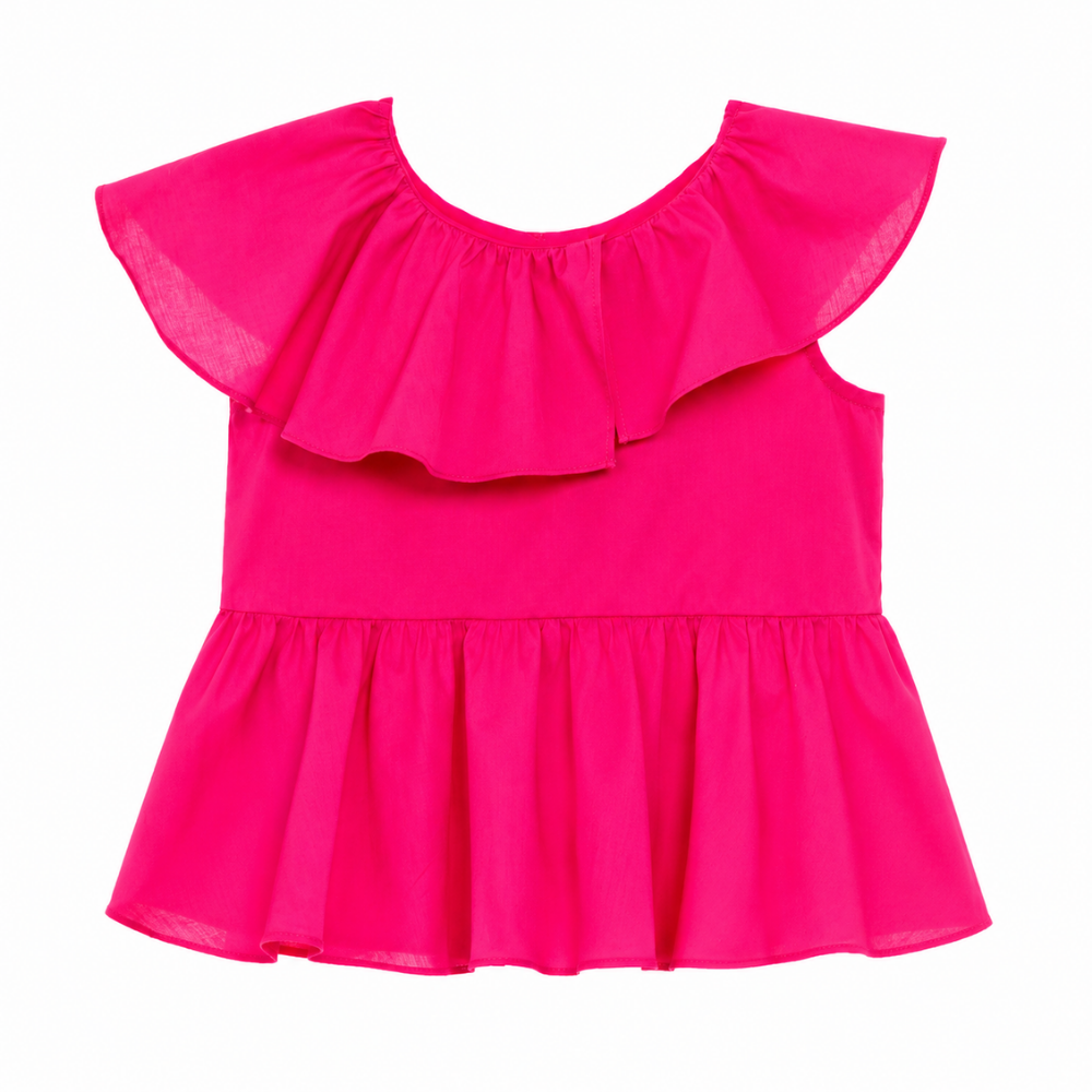 Cherinne | Blusa Fucsia con Vuelo Asimétrico y Corte Amplio para Niña