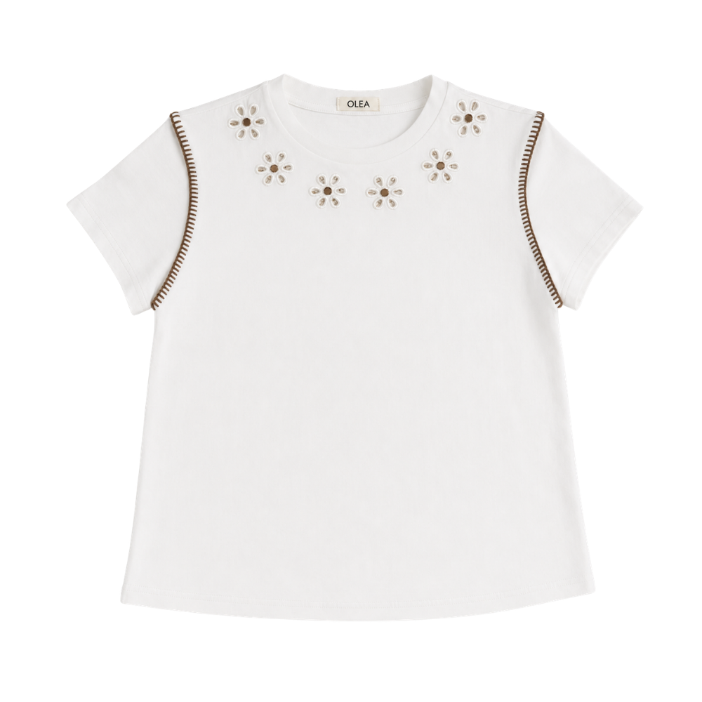 Olea | Blusa Minimalista con Bordado Floral para Dama