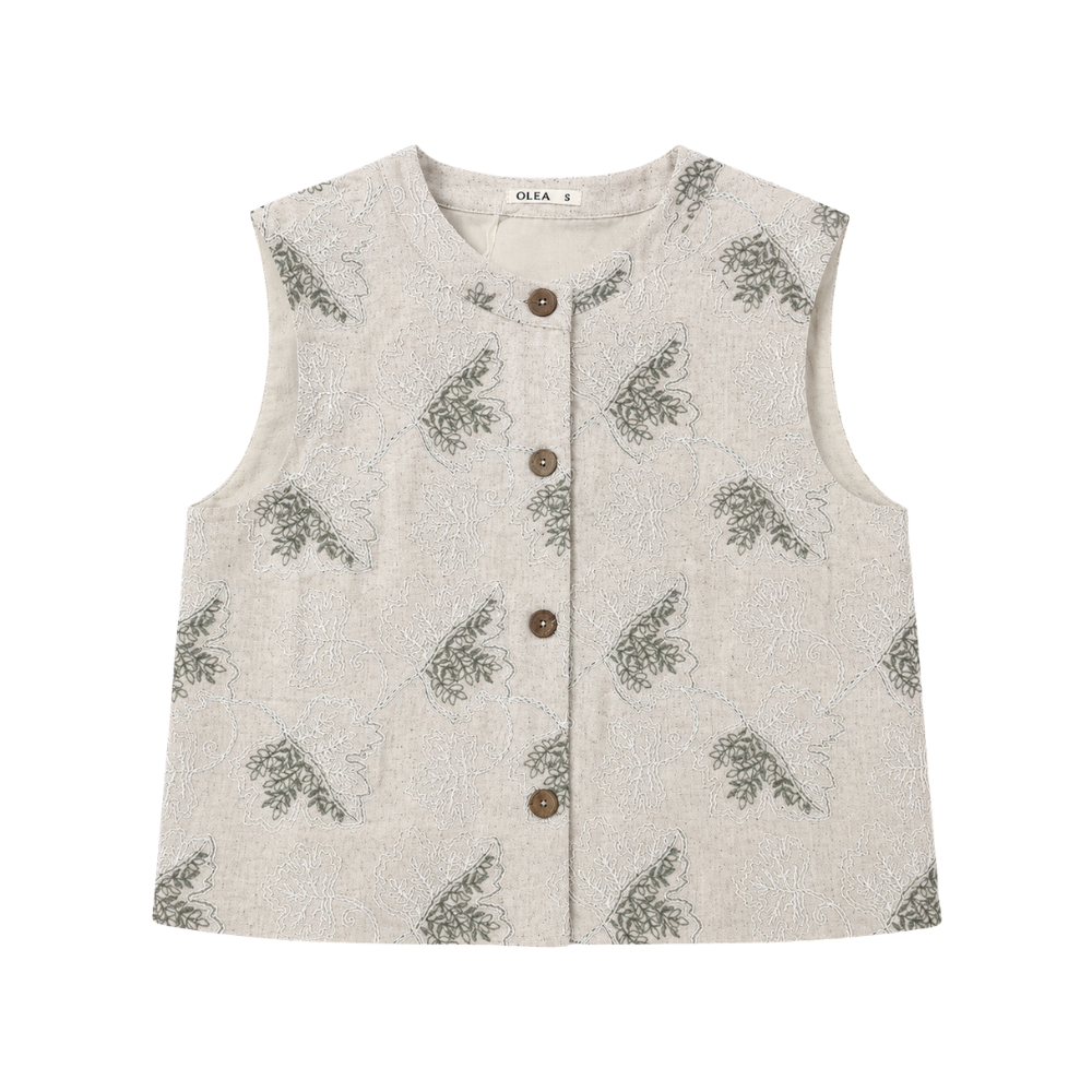 Olea | Chaleco Estampado con Bordado Floral para Dama