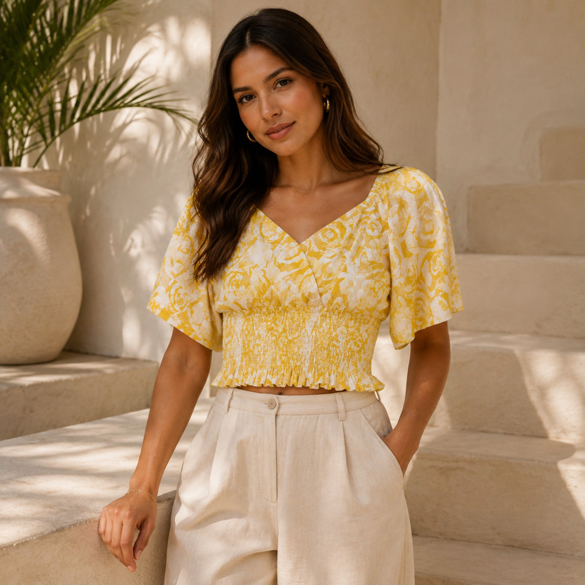 Olea | Blusa Corta Floral con Mangas Abullonadas para Dama
