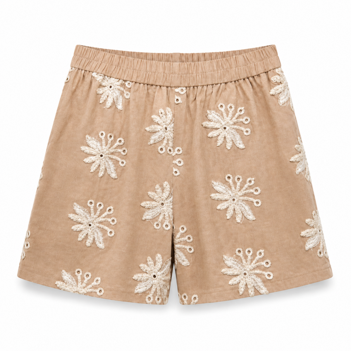 Olea | Short Floral de Tiro Alto en Beige