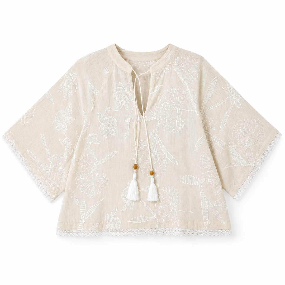 Olea | Blusa de Manga Corta con Lazo en Marfil