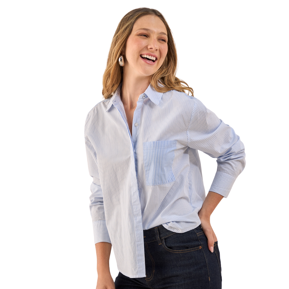 Esprit | Camisa con Rayas Finas y Bordado