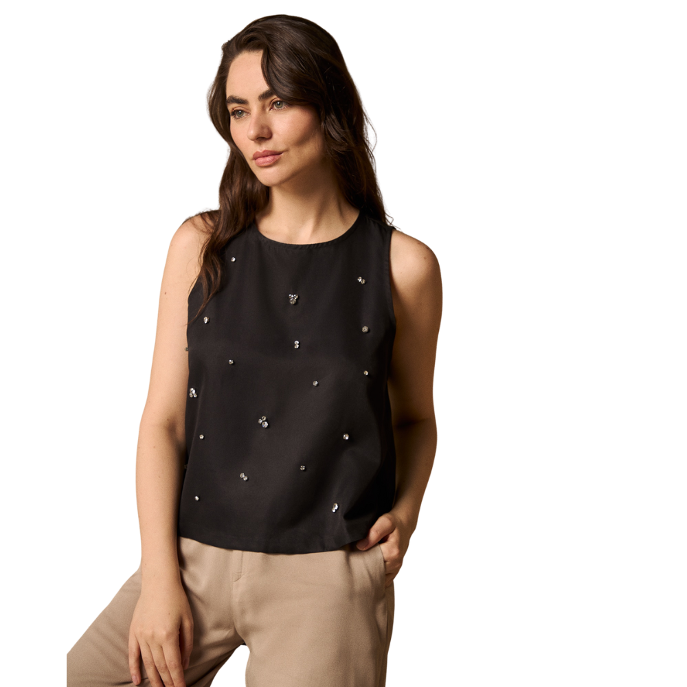 ESPRIT | Blusa sin Mangas con Aplicaciones Brillantes