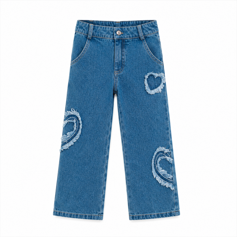 Cherinne | Jeans con Aplicaciones de Corazones en Denim para Niña