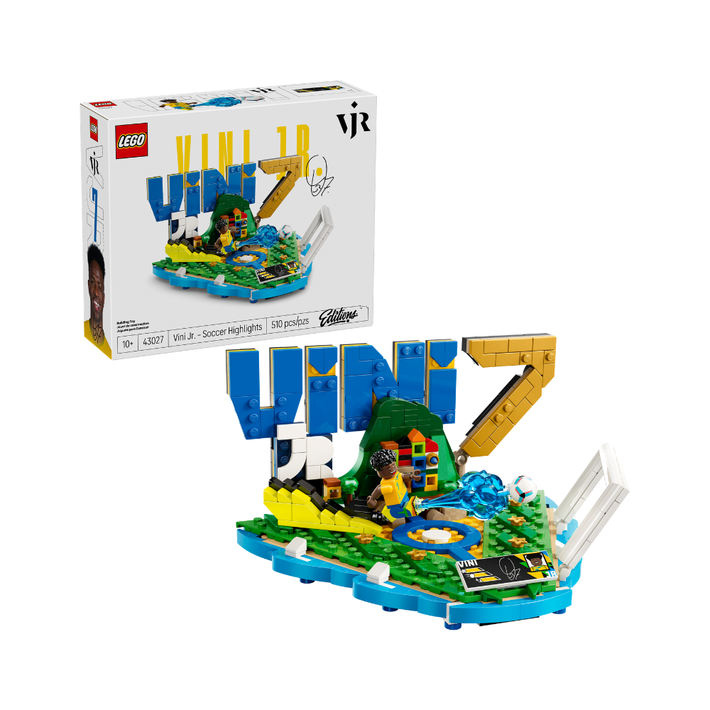 Vinicius Jr LEGO Fenómenos Del Fútbol 43027 - caja y modelo coleccionable