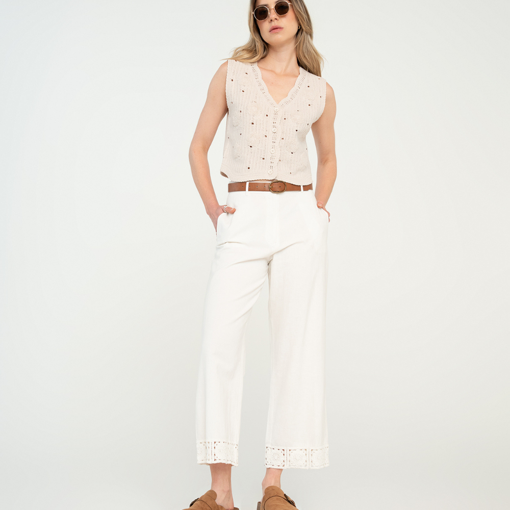 Naf Naf | Pantalón Tiro Alto Con Detalles Desagujados