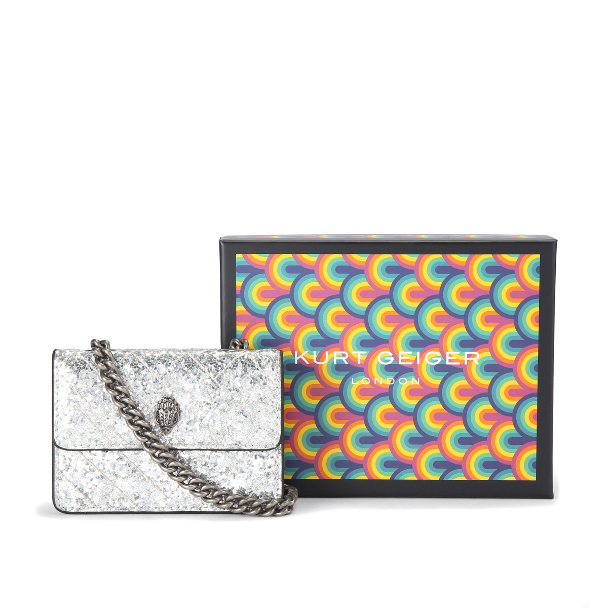 Kurt Geiger | Bolso Micro Kensington de Glitter Plateado