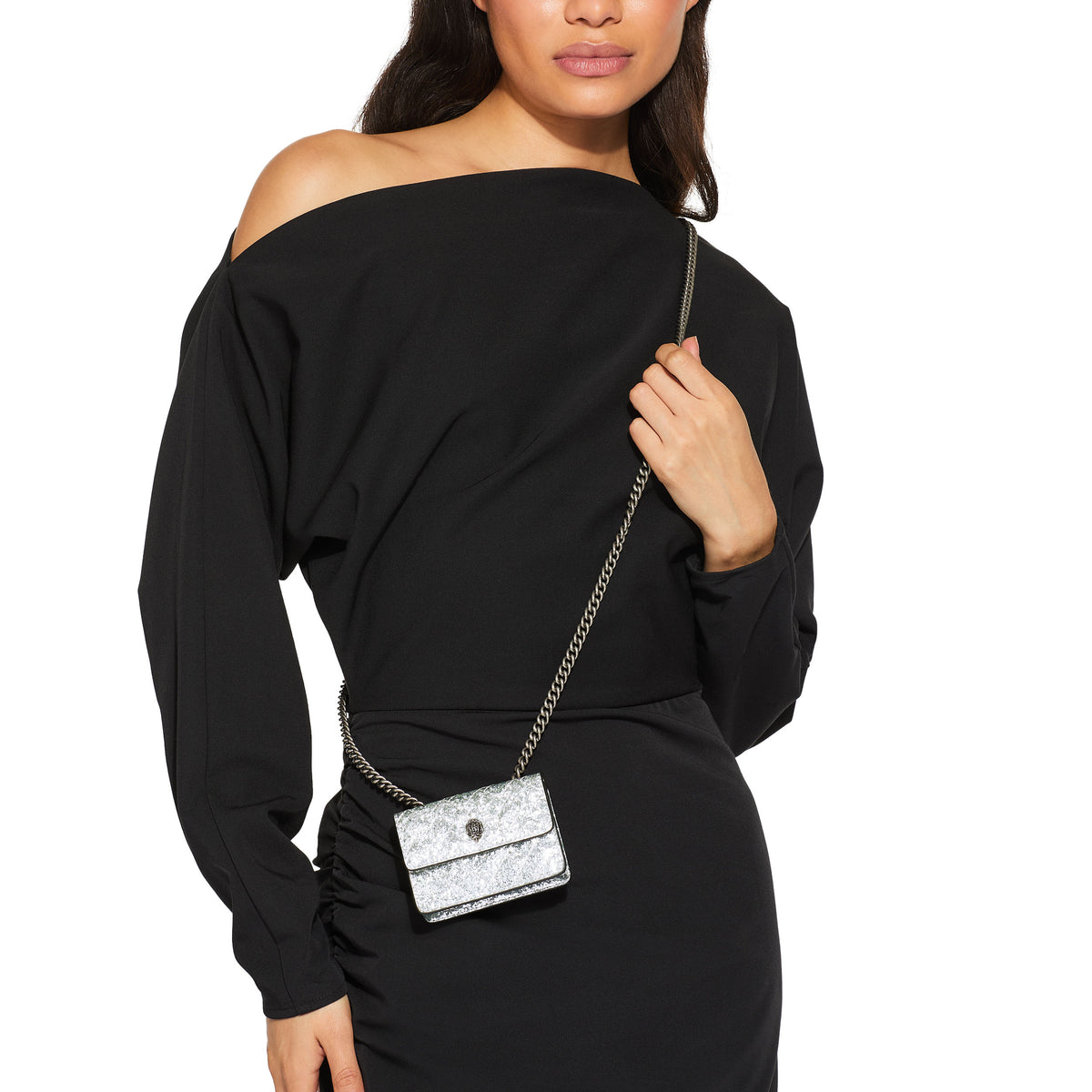 Kurt Geiger | Bolso Micro Kensington de Glitter Plateado