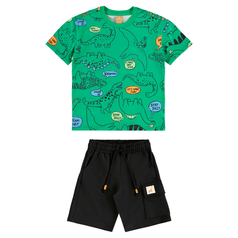 Up Baby | Conjunto de Camiseta y Bermuda de Dinosaurio para Niños