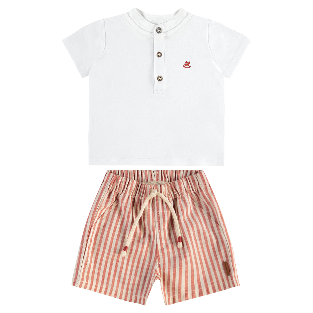 Up Baby | Conjunto de Camiseta de Algodón y Bermuda de Rayas para Niño Bebé