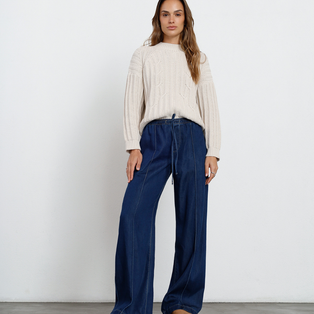 Naf Naf | Jean Wide Leg Tiro Medio En Denim Liviano