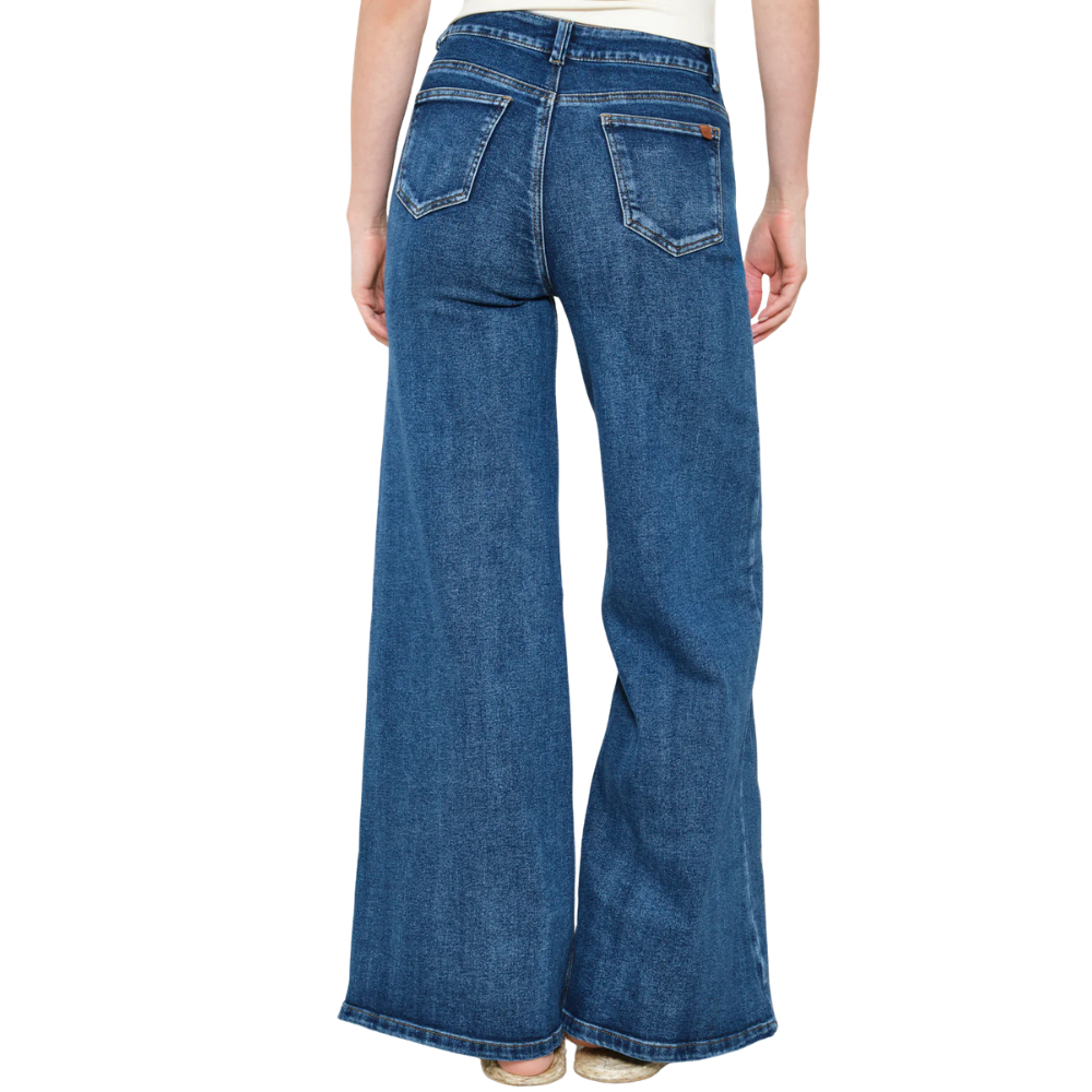 Jean Marea wide leg azul índigo - vista posterior bolsillos traseros silueta wide leg