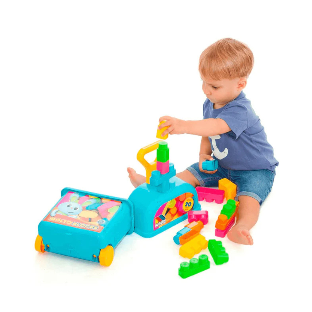 Molto | Carrito Con 20 Bloques Azul