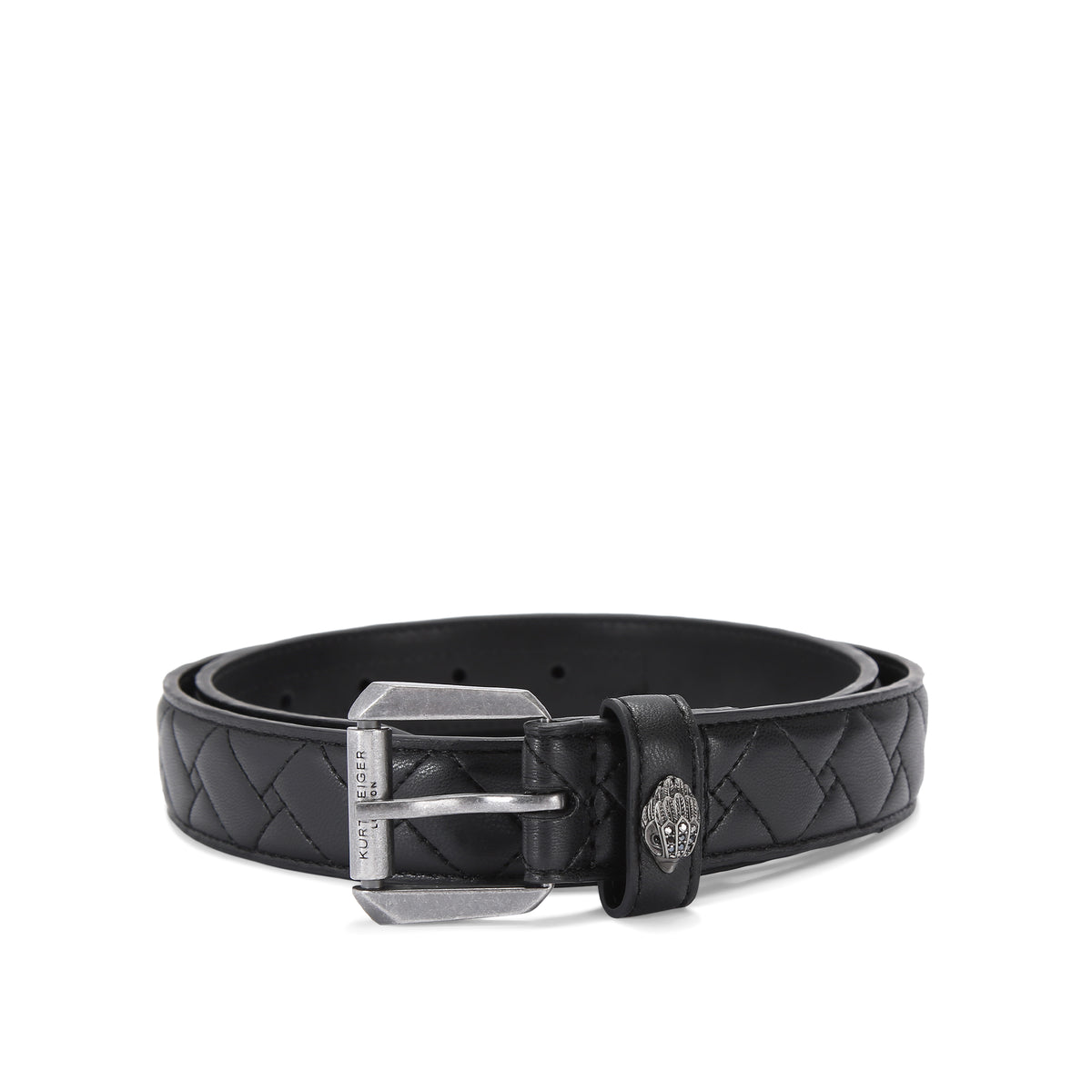 Kurt Geiger | Cinturón Kensington 30 de Piel Negra con Hebilla Plateada