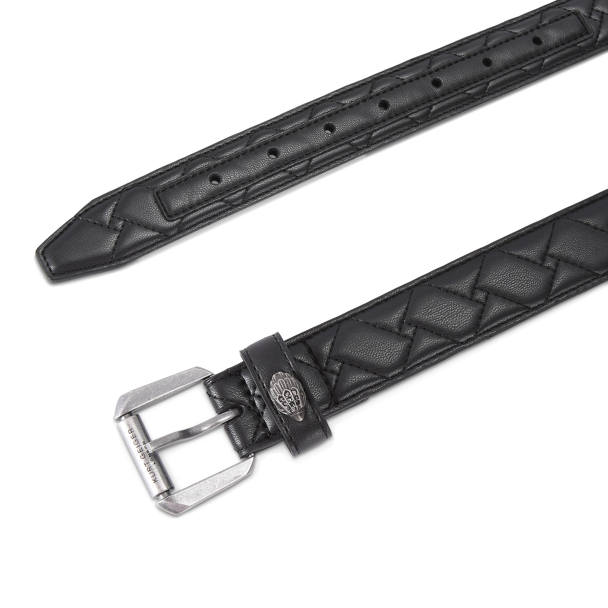 Kurt Geiger | Cinturón Kensington 30 de Piel Negra con Hebilla Plateada