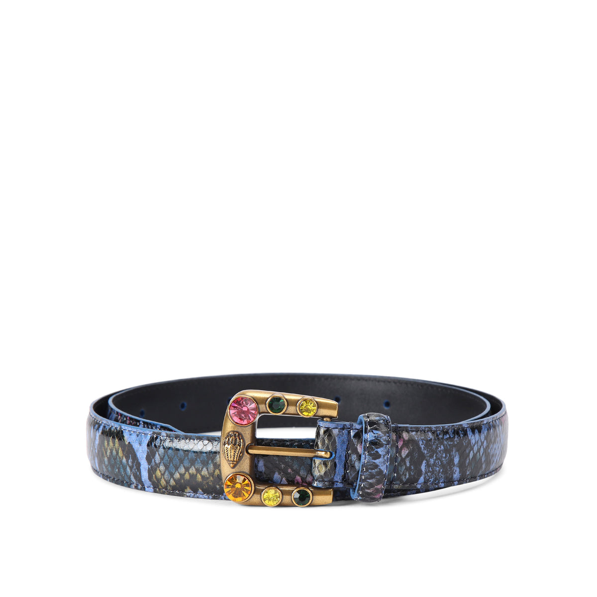 Kurt Geiger | Cinturón de Piel con Hebilla de Cristales Azul Multicolor