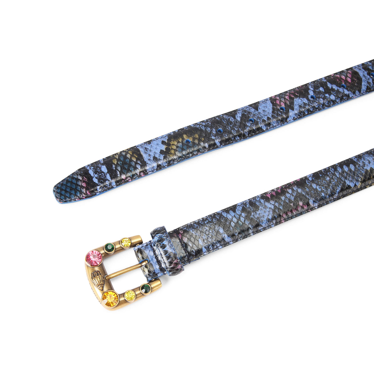 Kurt Geiger | Cinturón de Piel con Hebilla de Cristales Azul Multicolor