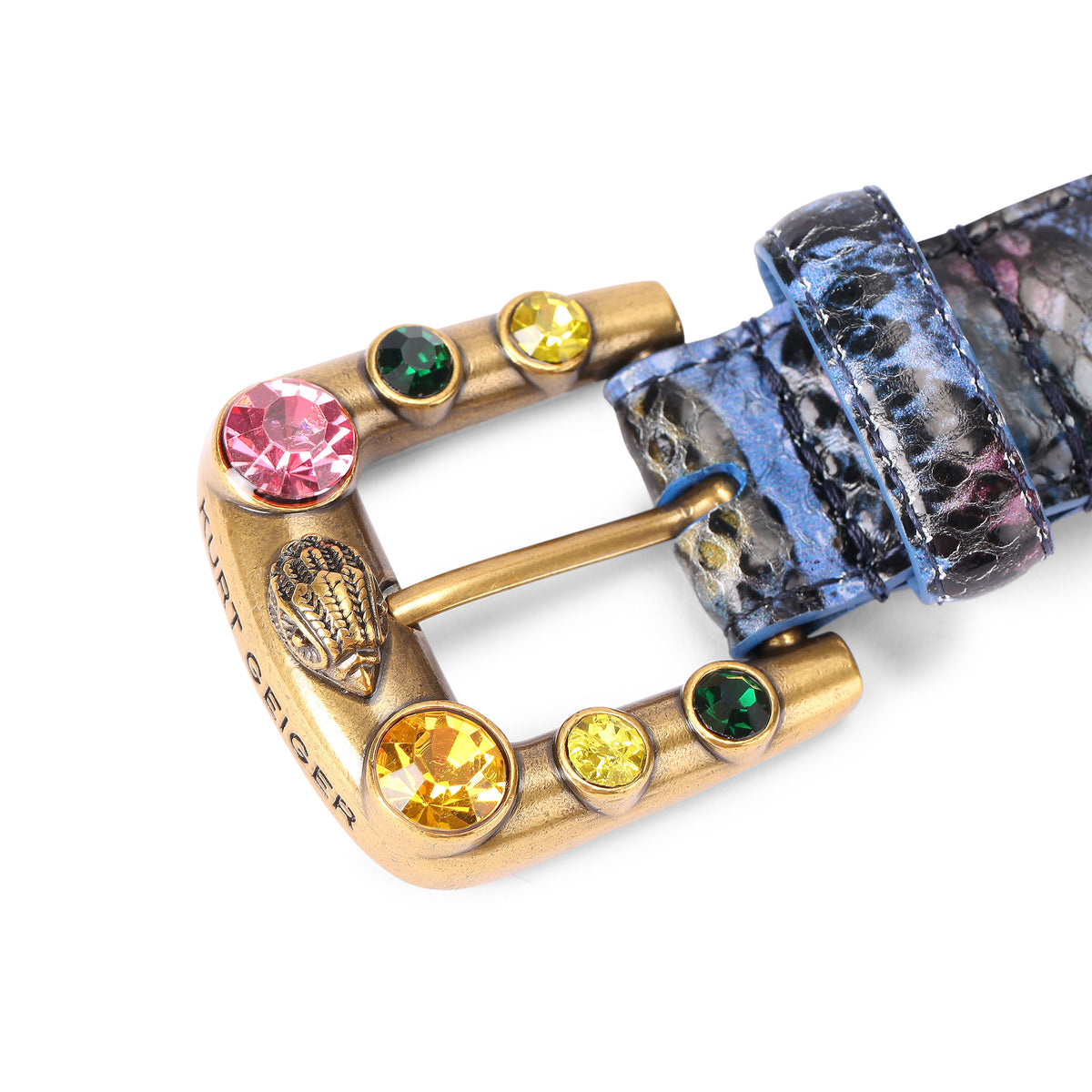 Kurt Geiger | Cinturón de Piel con Hebilla de Cristales Azul Multicolor