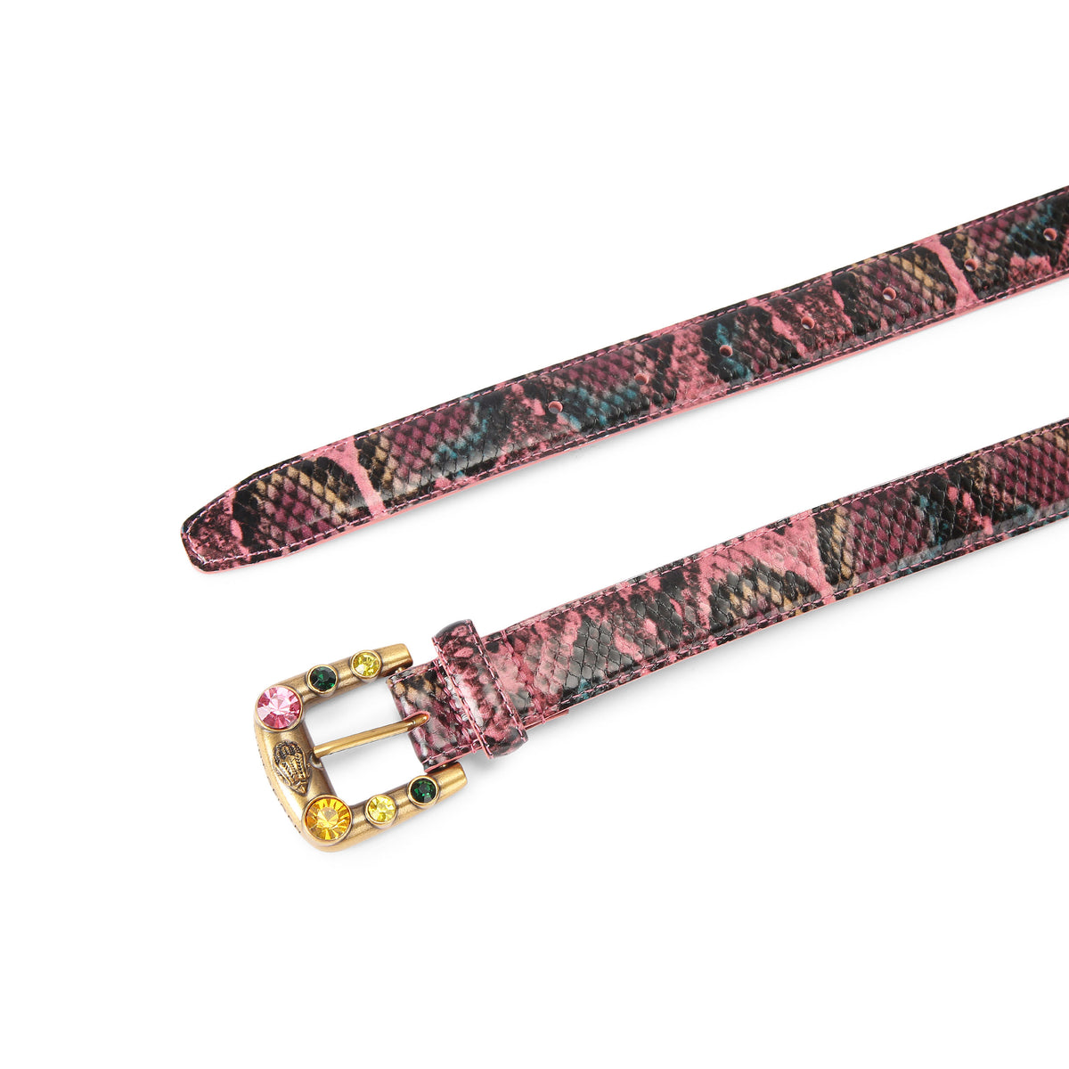 Kurt Geiger | Cinturón de Piel con Hebilla de Cristales Rosa Multicolor