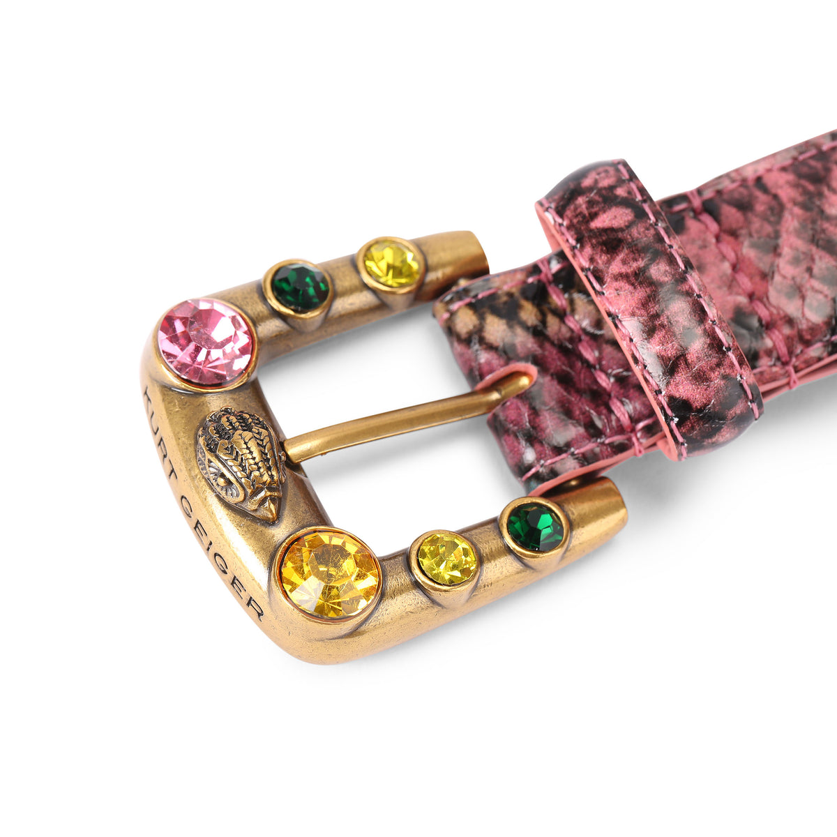 Kurt Geiger | Cinturón de Piel con Hebilla de Cristales Rosa Multicolor