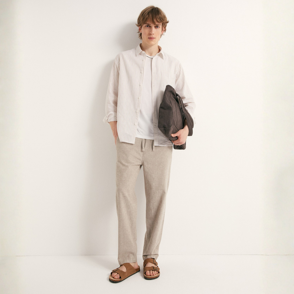 Sfera | Camisa de Lino con Rayas para Caballeros
