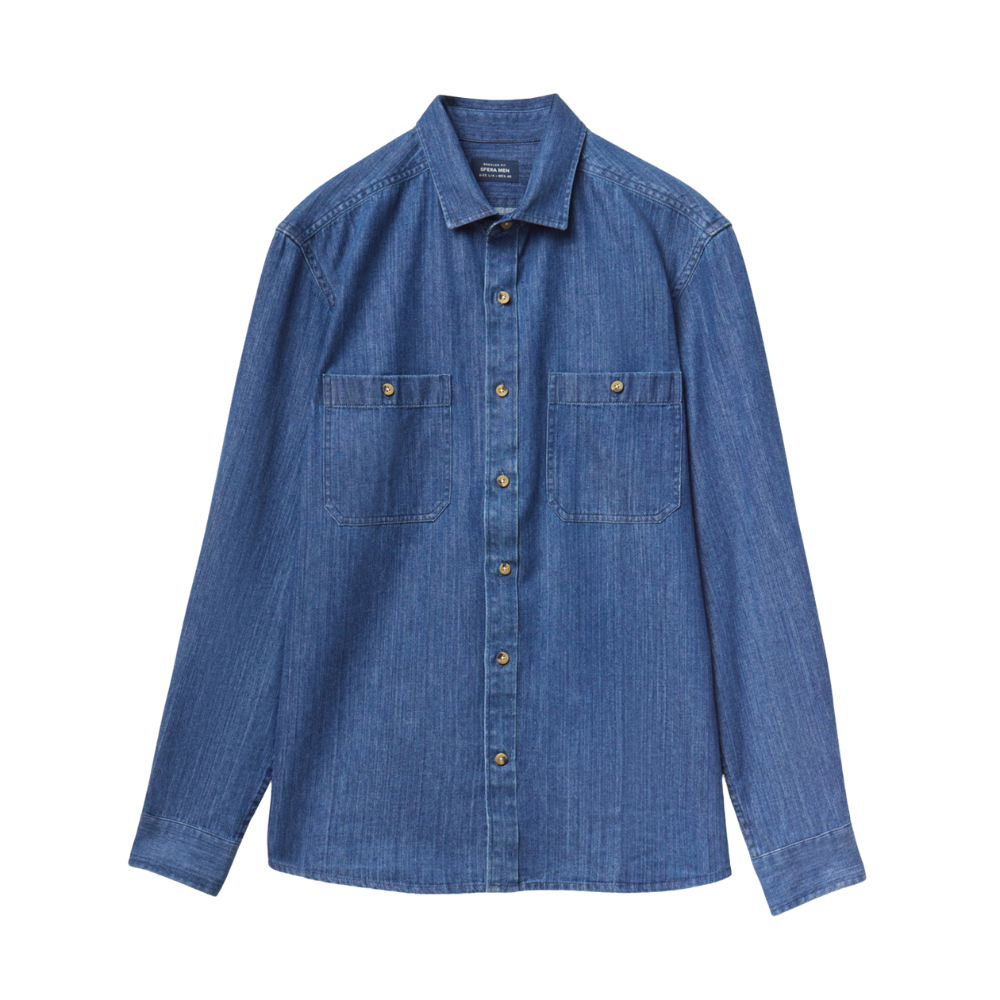 Sfera | Camisa Denim Bolsillos Para Caballeros