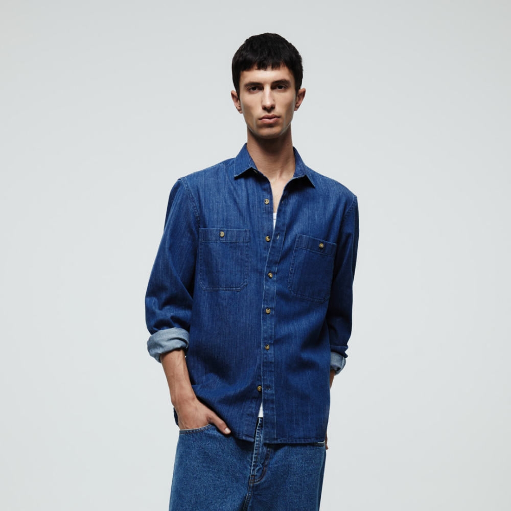Sfera | Camisa Denim Bolsillos Para Caballeros