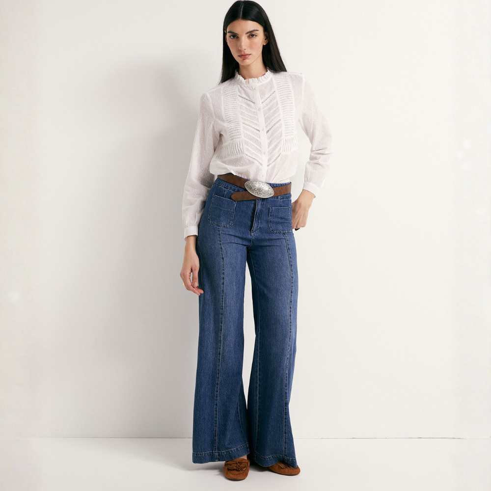 Sfera | Camisa Plumeti Puntilla para Dama