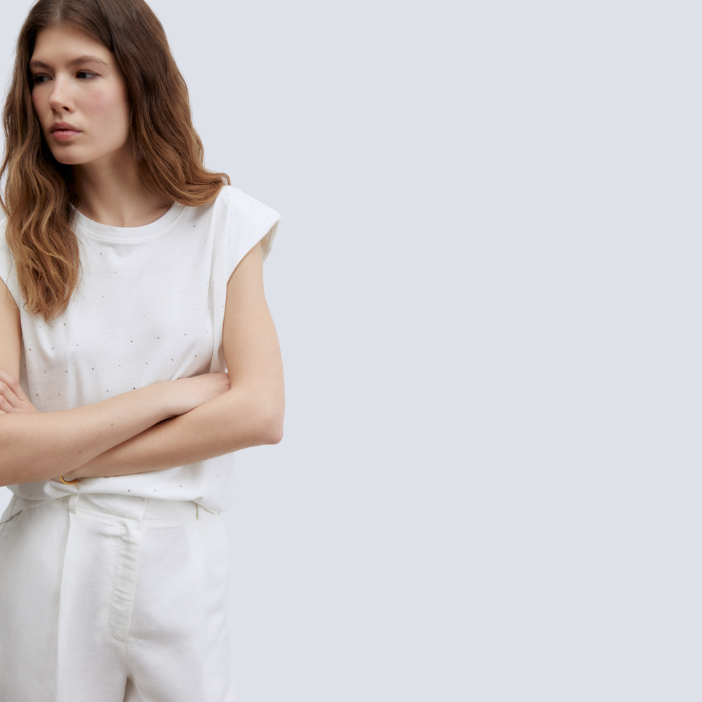Sfera | Camiseta Hombrera Brillos para Dama