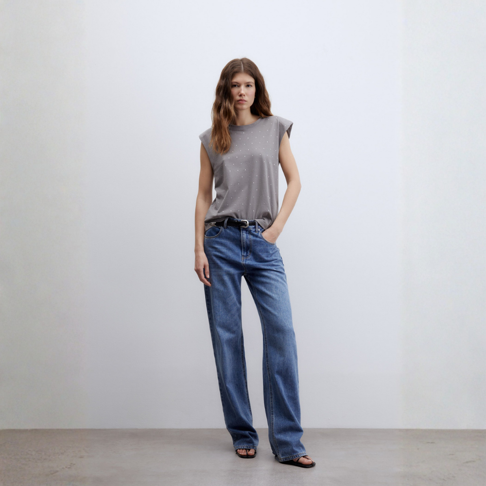 Sfera | Camiseta Hombrera Brillos para Dama