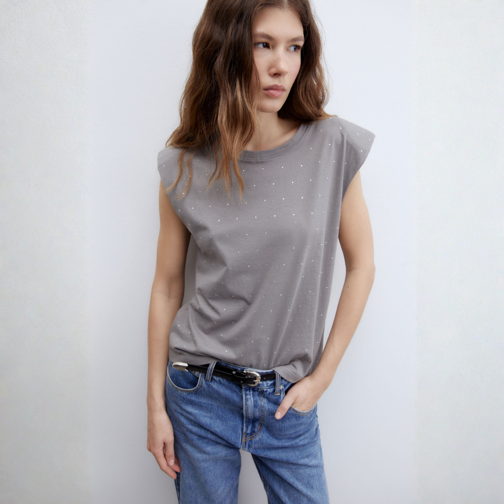 Sfera | Camiseta Hombrera Brillos para Dama