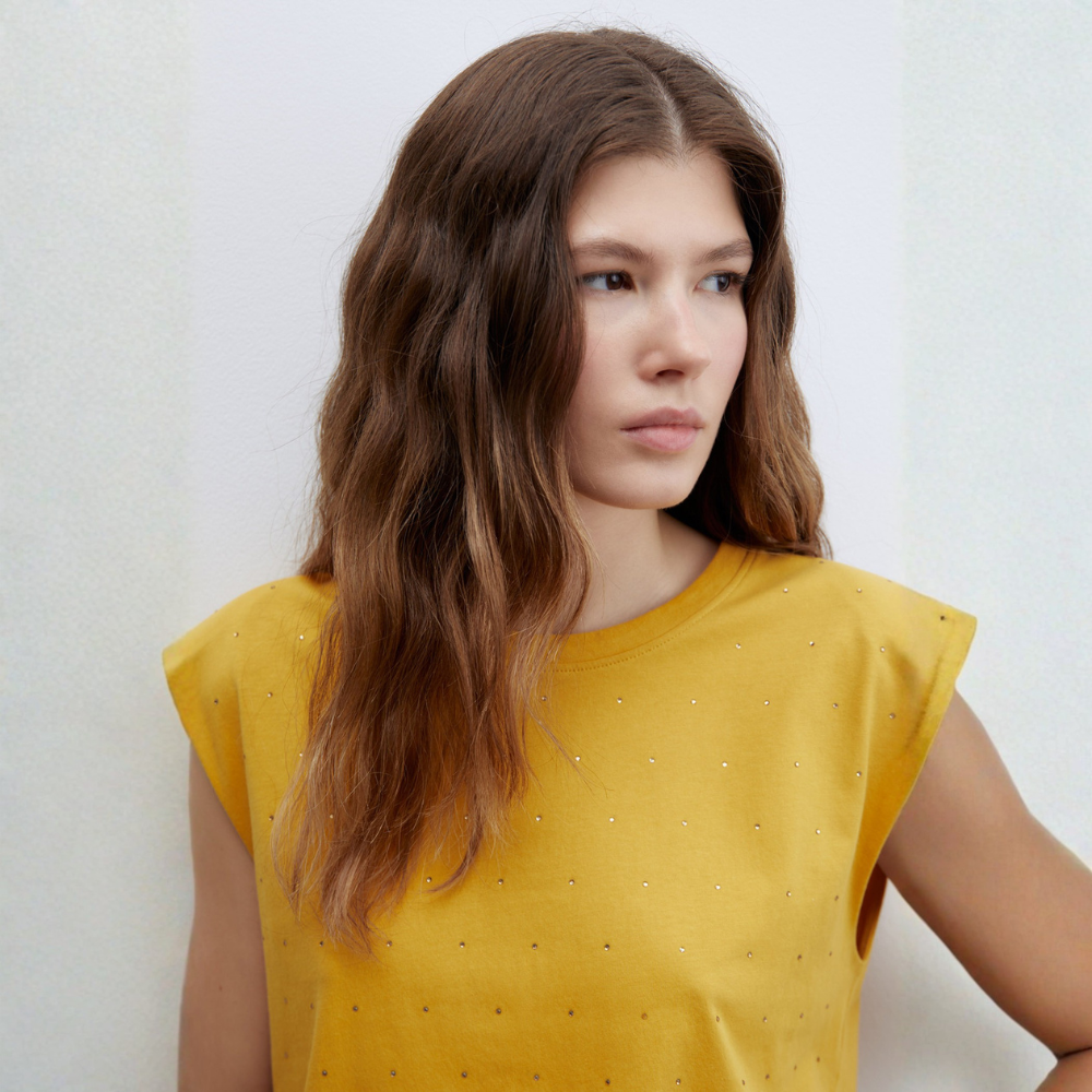 Sfera | Camiseta Hombrera Brillos para Dama