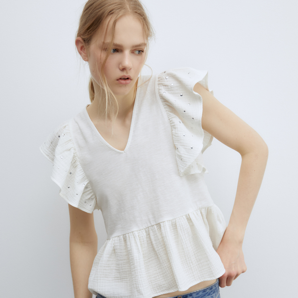 Sfera | Camiseta Volante Tachas para Dama