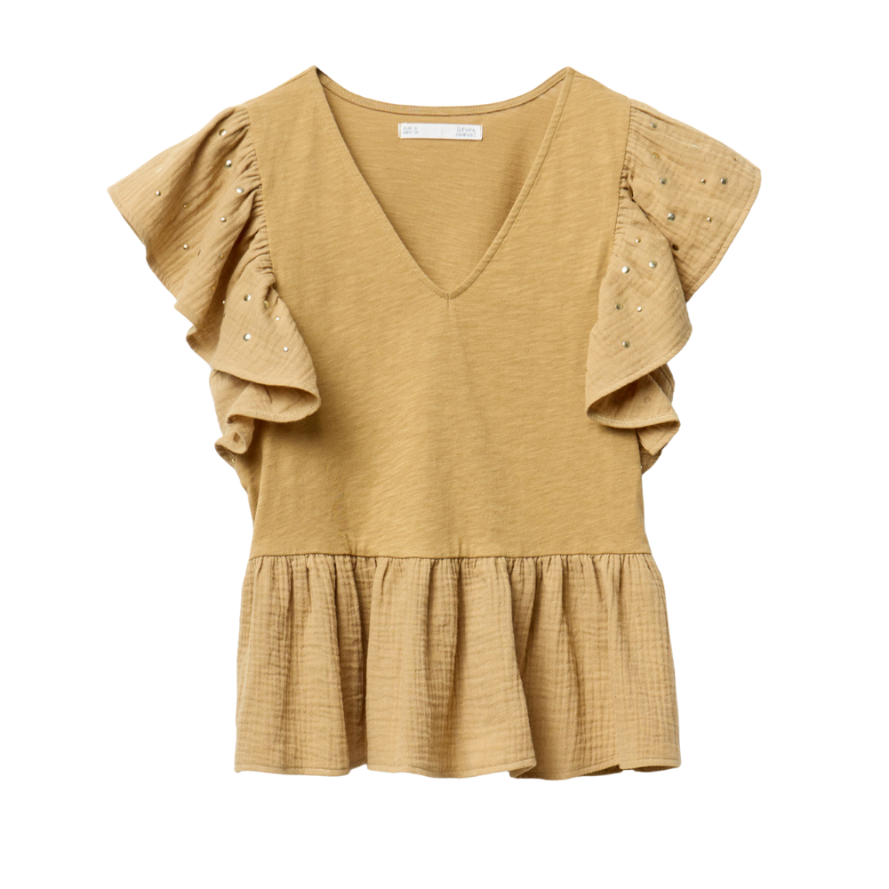 Sfera | Camiseta Volante Tachas para Dama