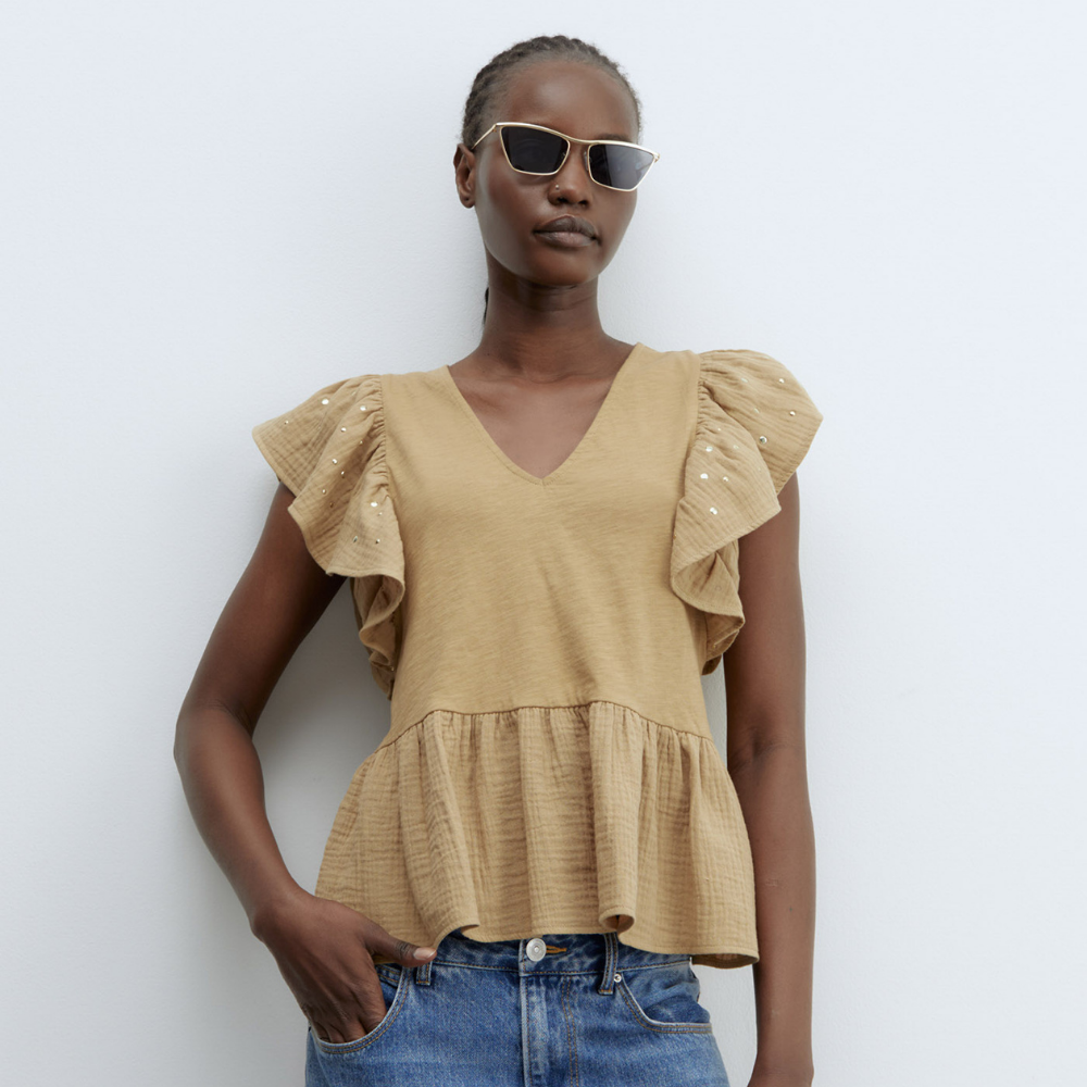Sfera | Camiseta Volante Tachas para Dama