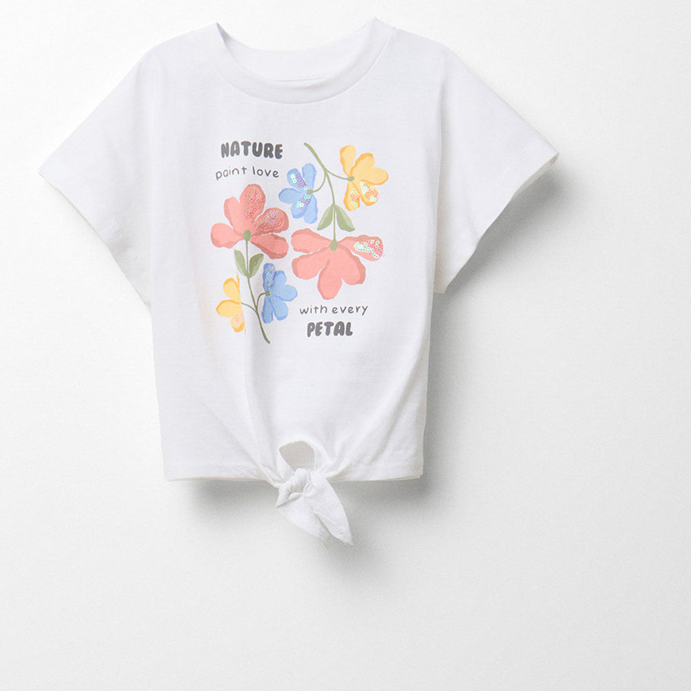 Sfera | Camiseta Floral Color Nude para Niña