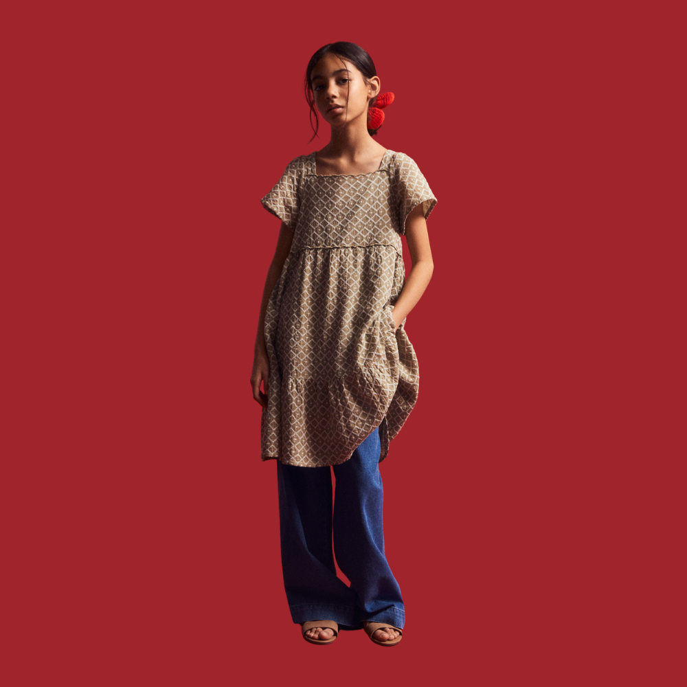 Sfera | Vestido Bordado Rombos Para Niña