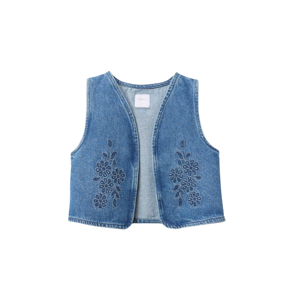 Sfera | Chaleco Denim Bordados Para Niña