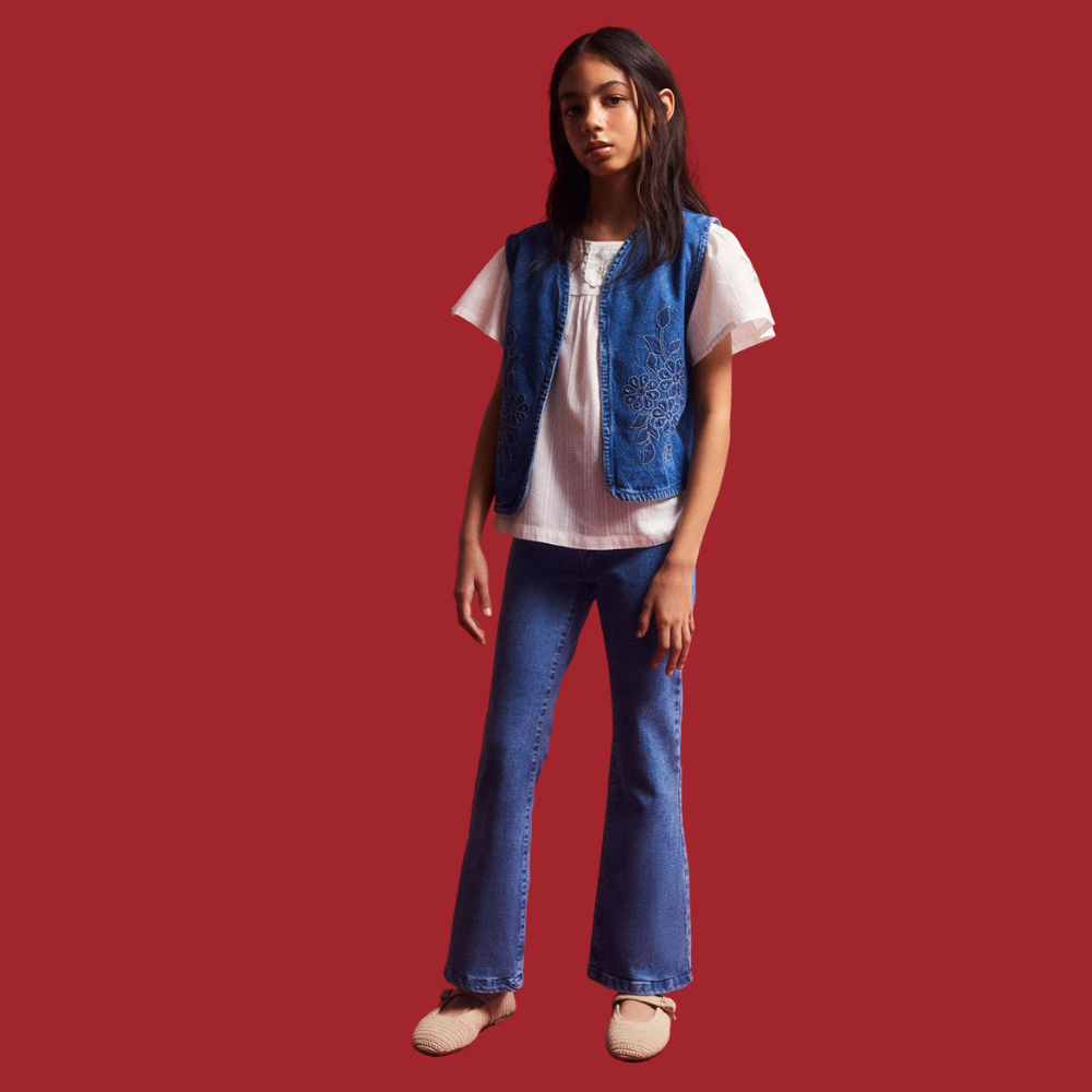 Sfera | Chaleco Denim Bordados Para Niña