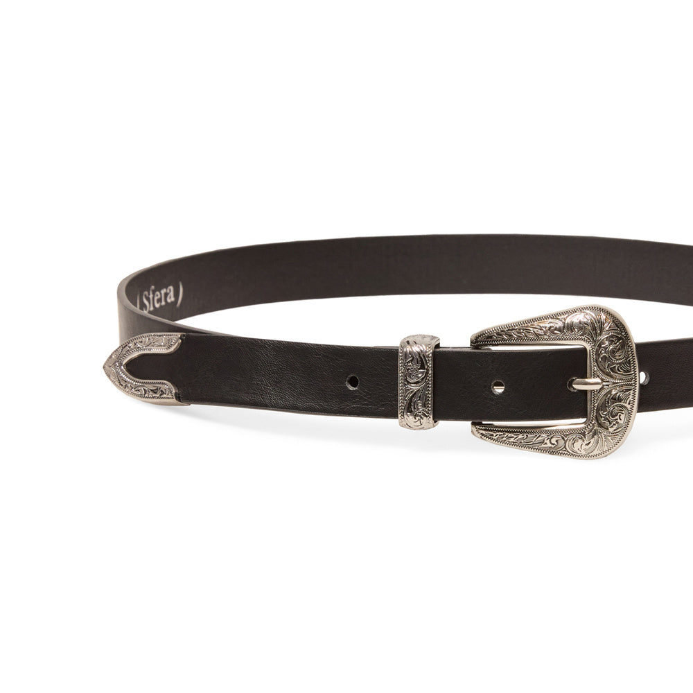 Sfera Cinturón liso con hebilla estilo cowboy Negro