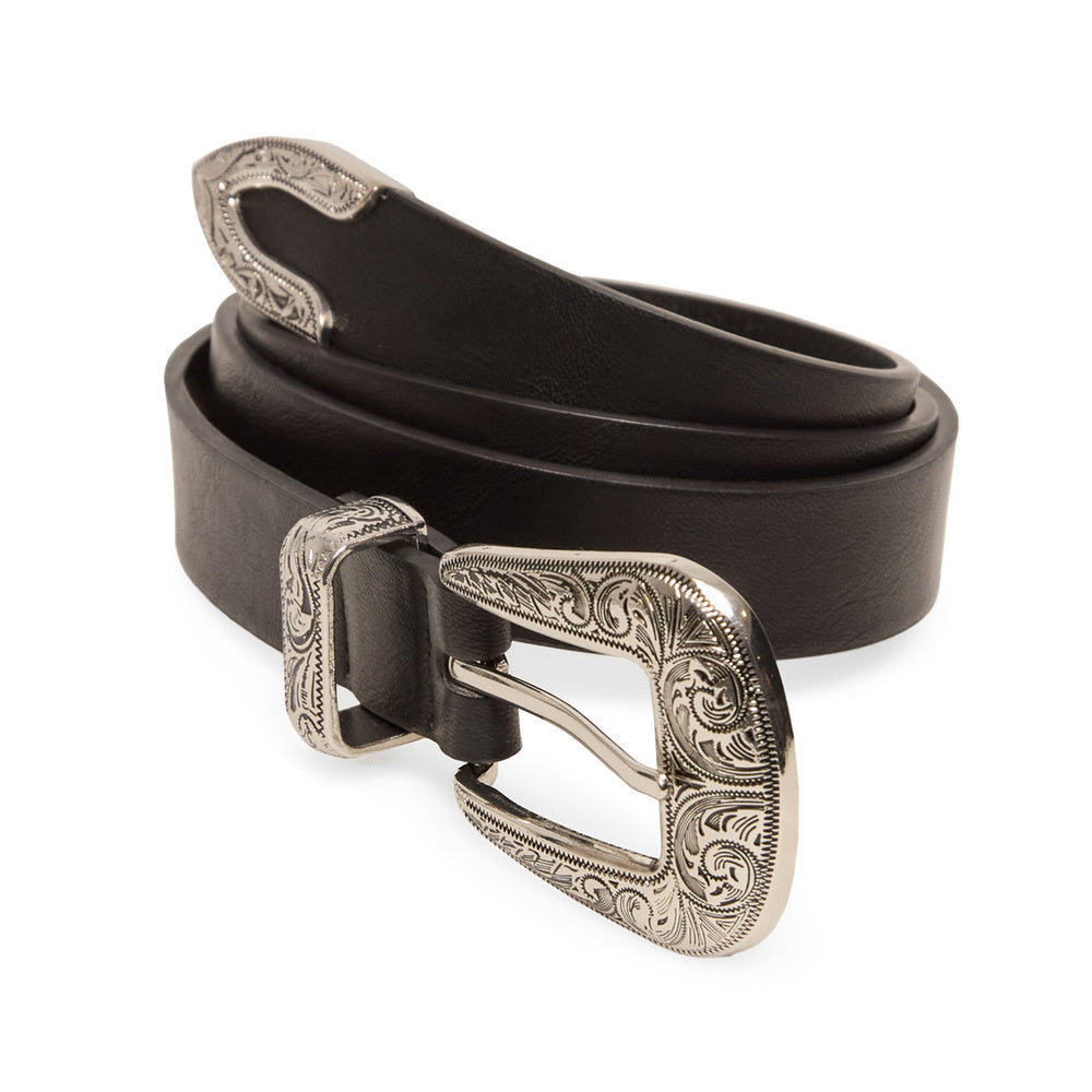 Sfera Cinturón liso con hebilla estilo cowboy Negro