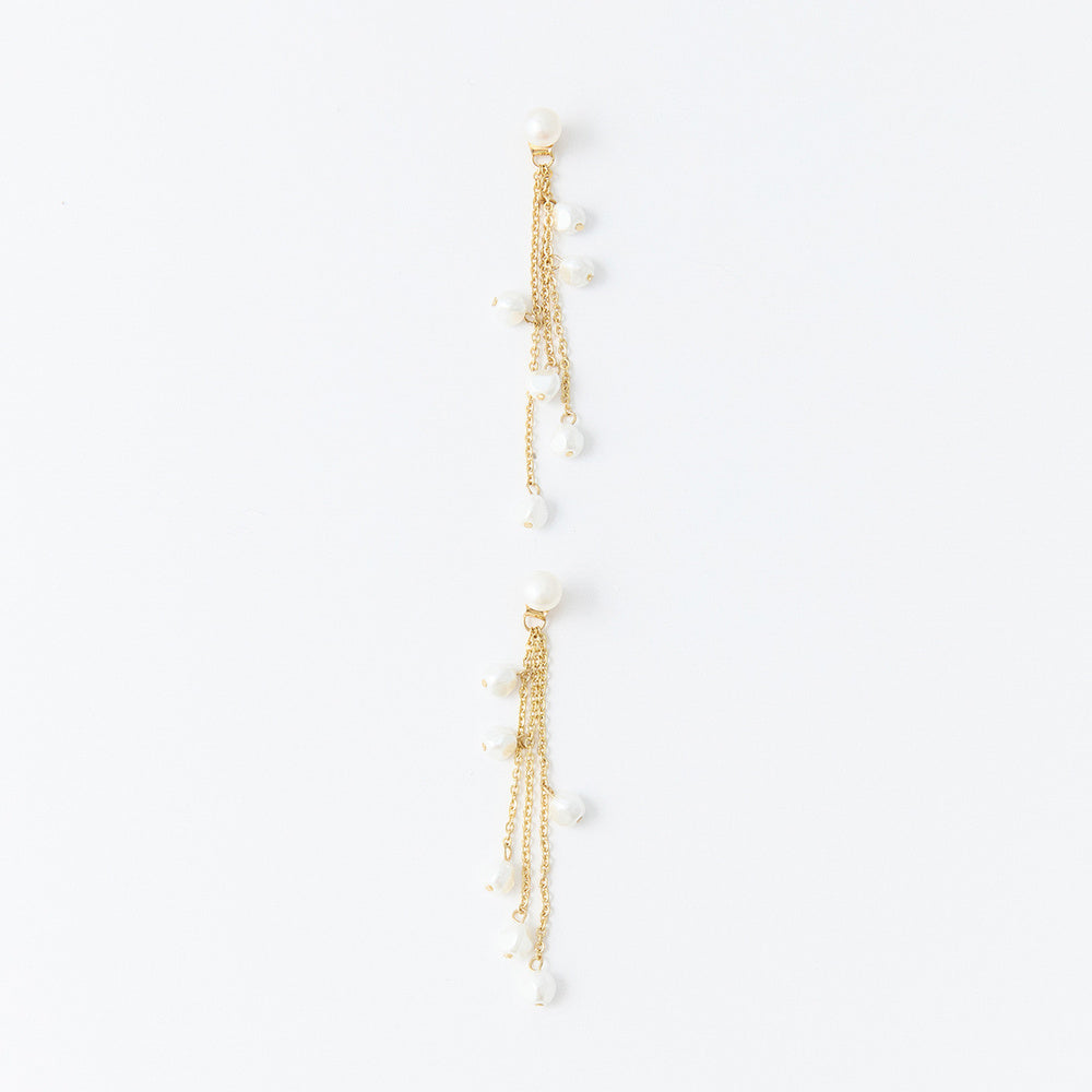 Sfera Aretes largos dorados con perlas Blanco