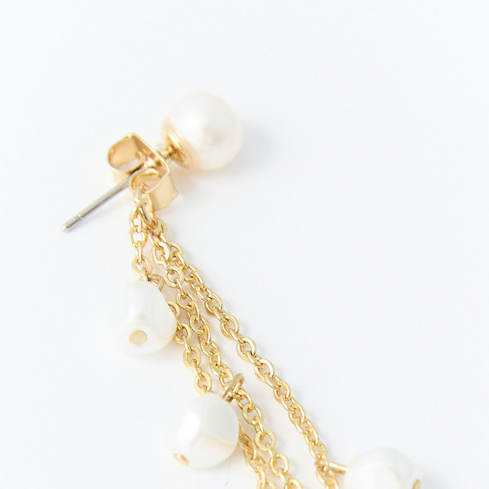 Sfera Aretes largos dorados con perlas Blanco