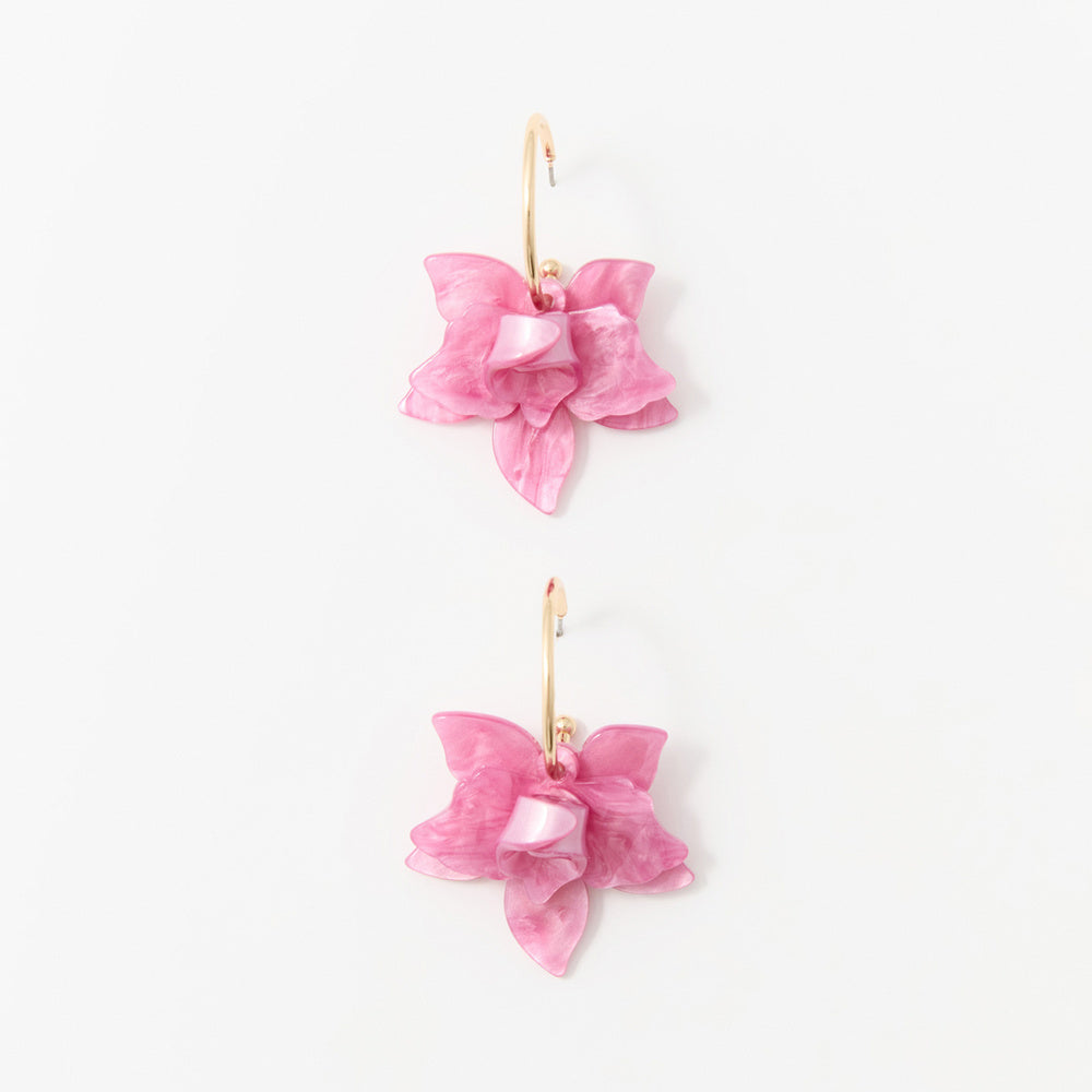 Sfera Aretes de aro con orquídeas de resina